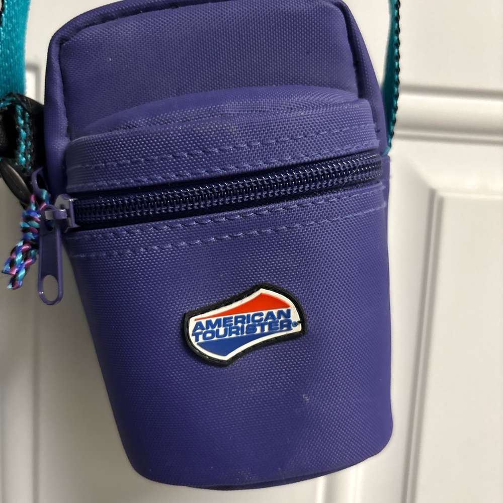American Tourister Purple Travel Pouch with Teal Strap